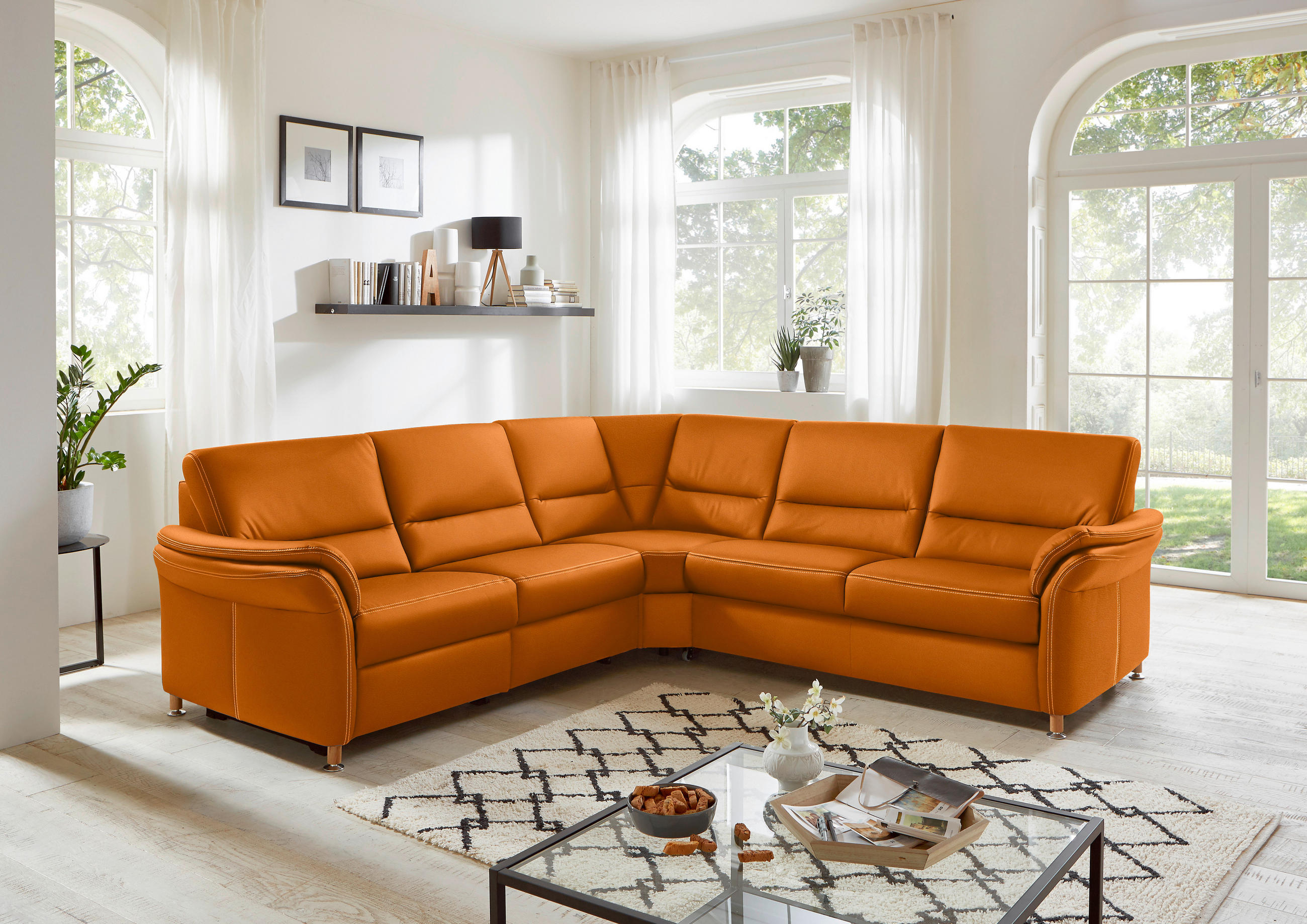 ECKSOFA in Echtleder Orange  - Eichefarben/Beige, Konventionell, Leder/Holz (262/262cm) - Beldomo Premium