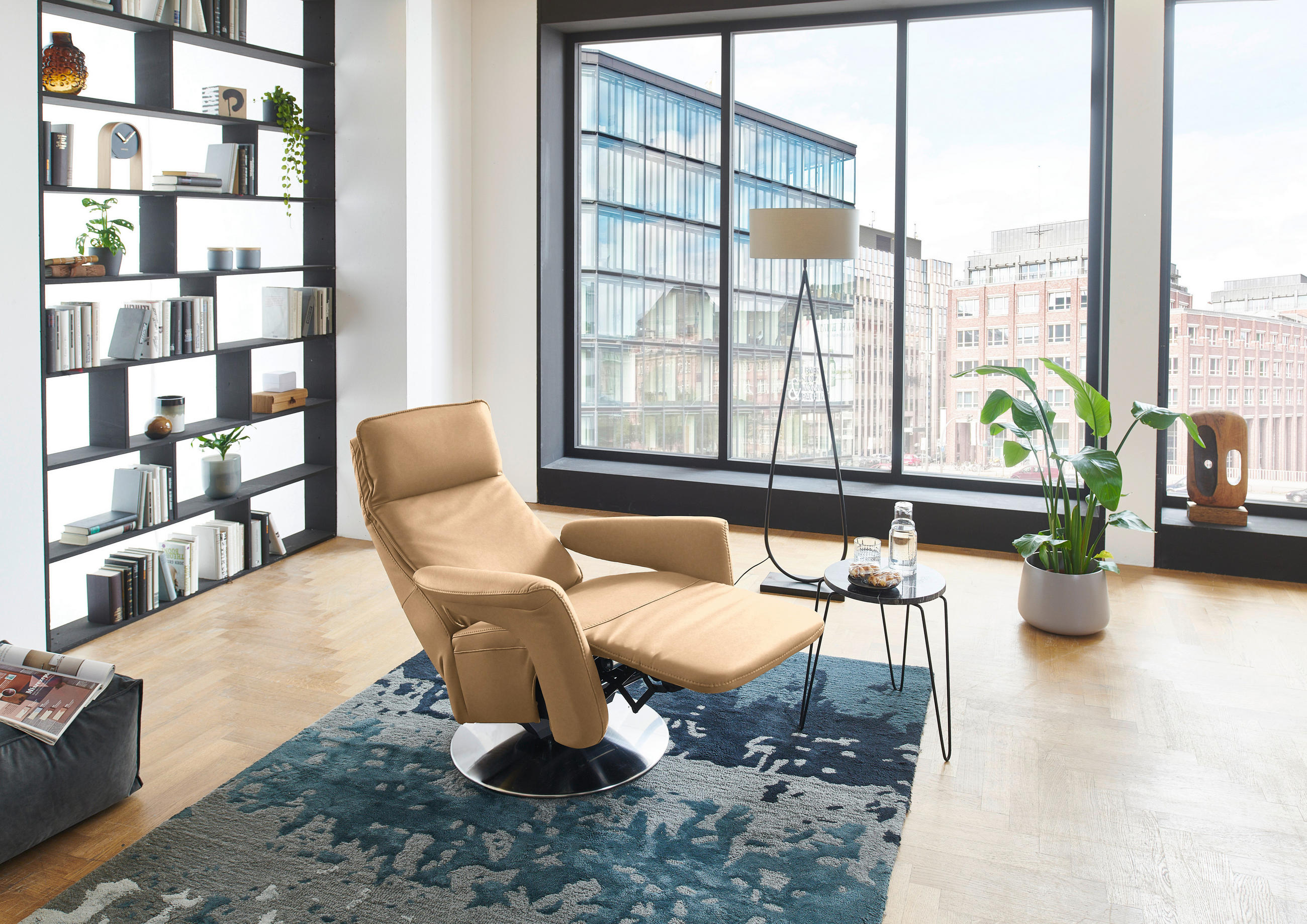 RELAXSESSEL in Leder Honig  - Edelstahlfarben/Honig, Design, Leder/Metall (83/112/87-174cm) - Valdera