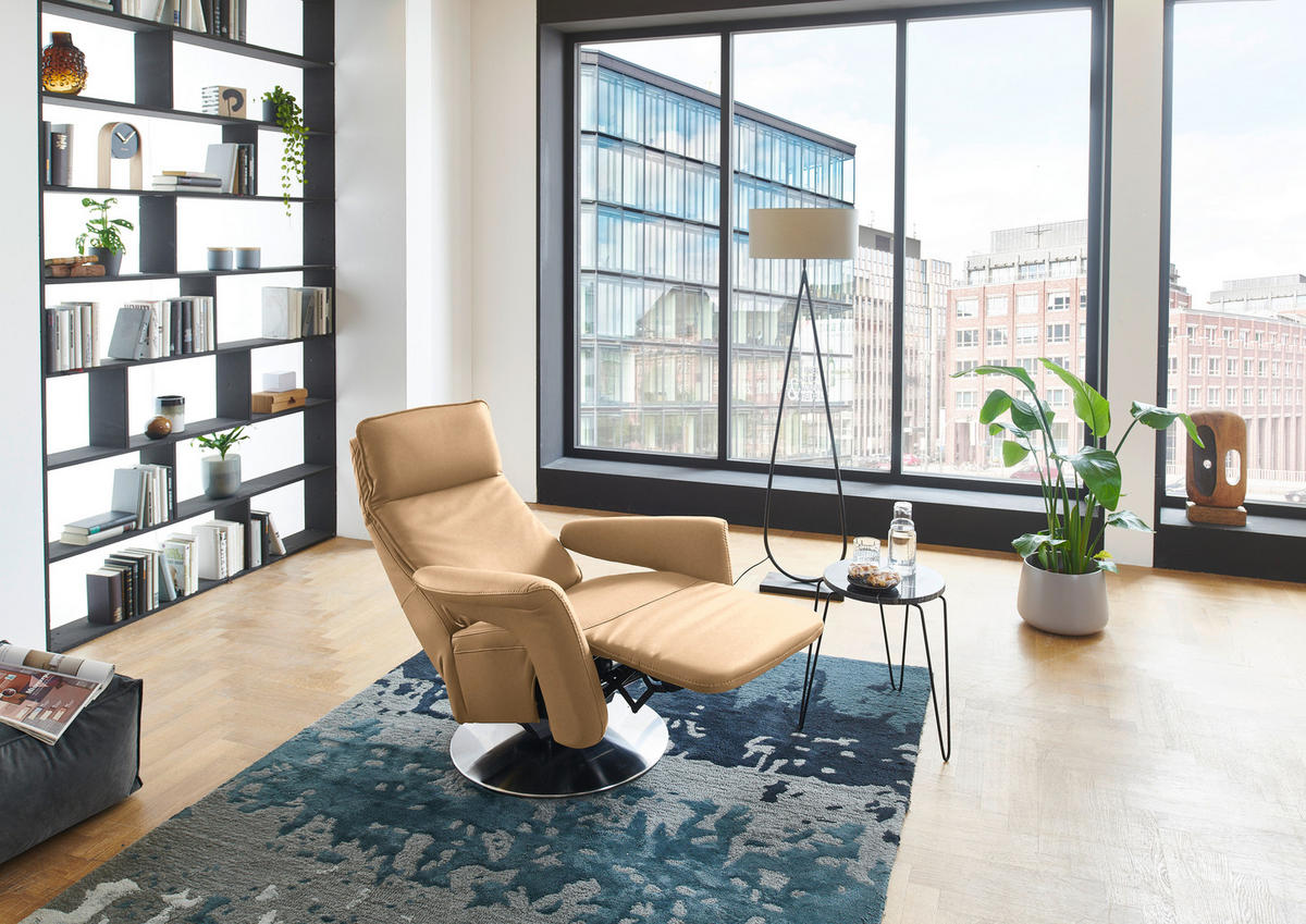 RELAXSESSEL in Leder Honig  - Edelstahlfarben/Honig, Design, Leder/Metall (83/112/87-174cm) - Valdera