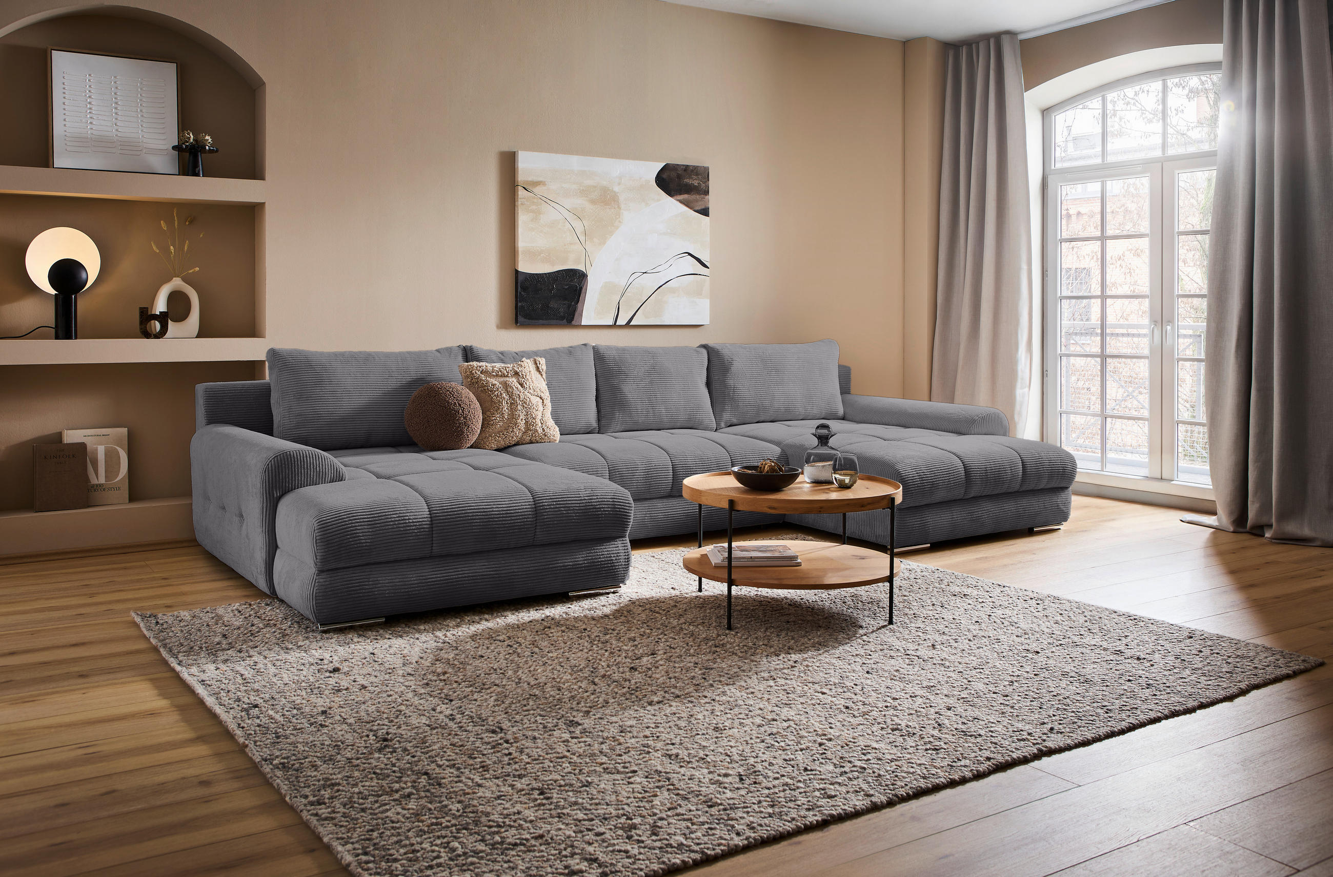 WOHNLANDSCHAFT Anthrazit Cord  - Chromfarben/Anthrazit, KONVENTIONELL, Kunststoff/Textil (180/376/180cm) - Carryhome