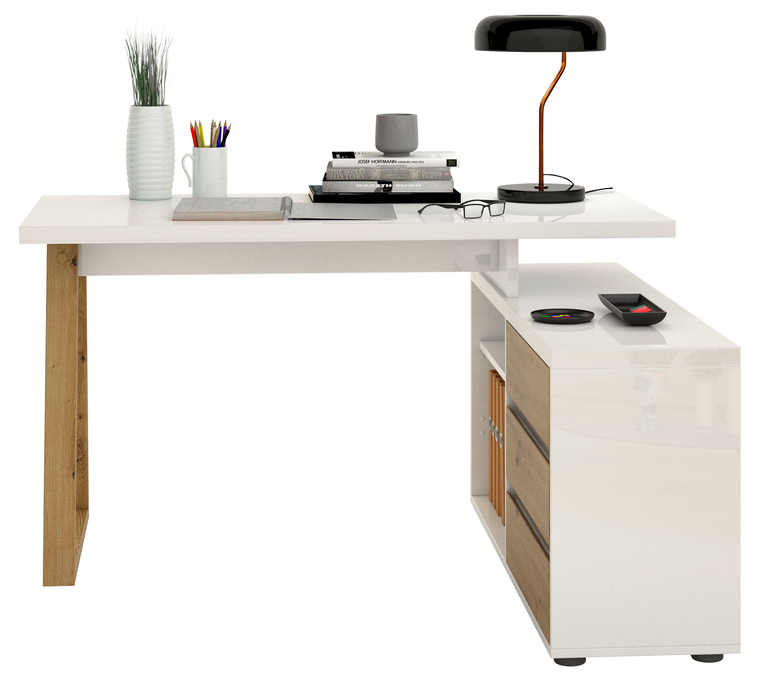 ECKSCHREIBTISCH 135/120/75 cm  in Weiß, Eiche Artisan  - Weiß/Eiche Artisan, MODERN, Holzwerkstoff (135/120/75cm) - Stylife