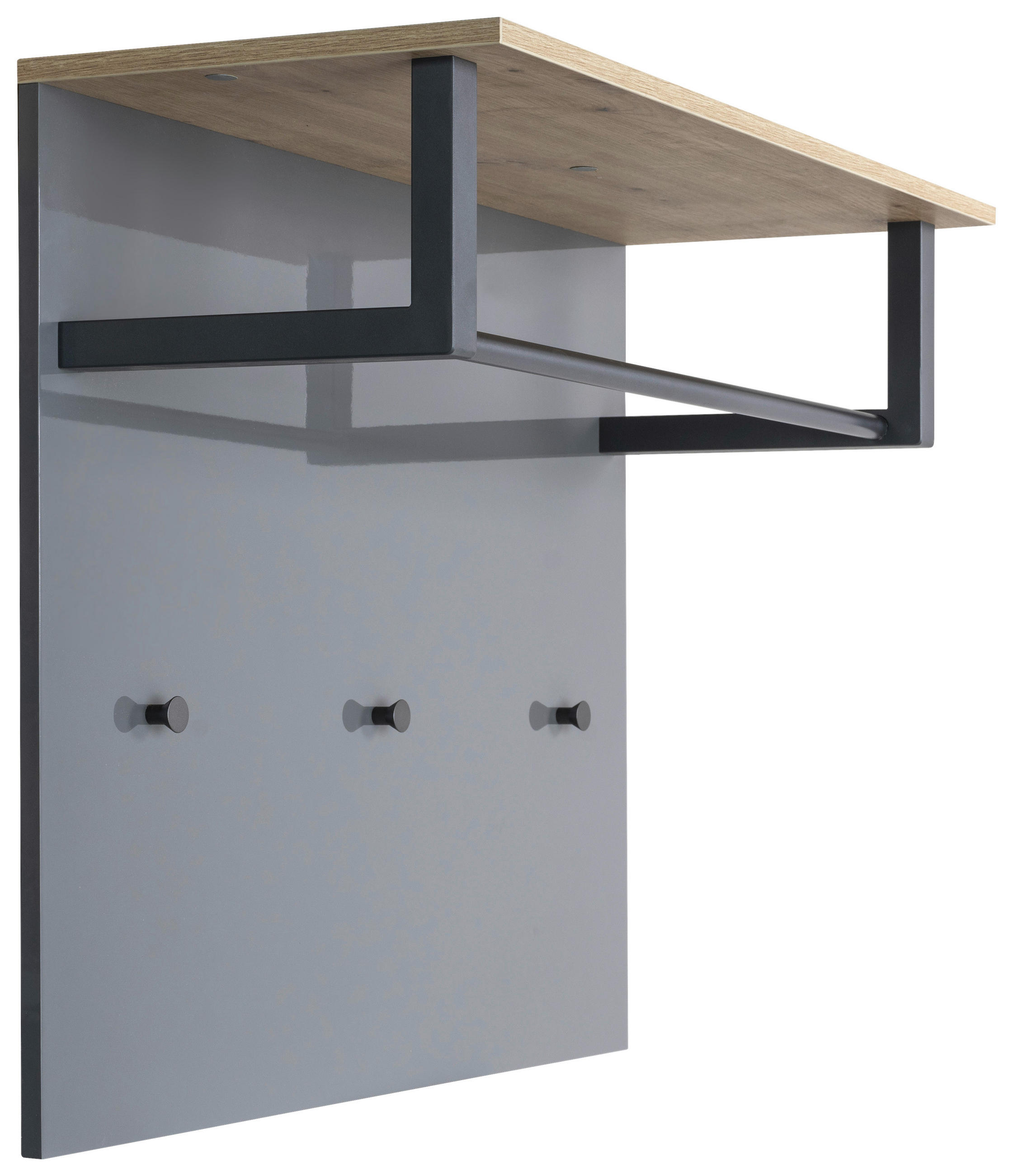 Thumbnail - Carryhome Garderobenpaneel Galaverna, Eiche Artisan, Grau Hochglanz, Holzwerkstoff, 82.3x68.3x35.2 cm, FSC Mix, Aufhänge...