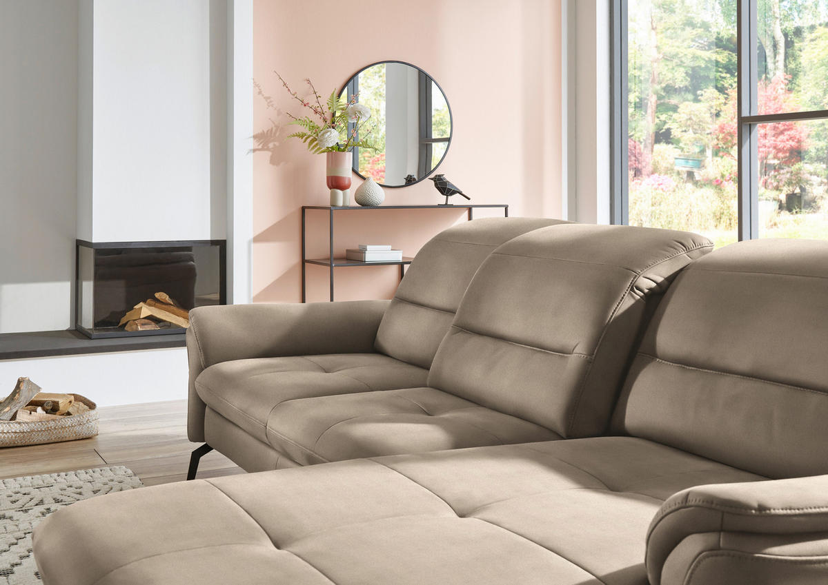 ECKSOFA in Flachgewebe Naturfarben, Sandfarben  - Sandfarben/Schwarz, Konventionell, Textil/Metall (260/181cm) - Beldomo Speed