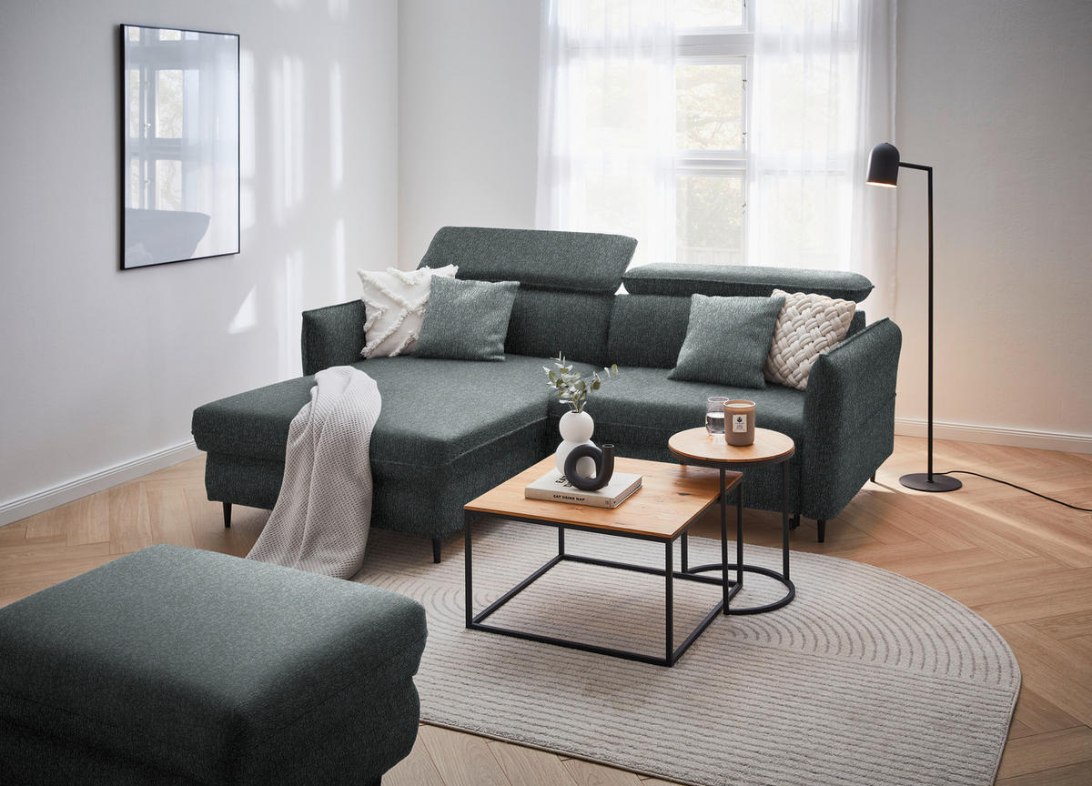 ECKSOFA in Struktur Petrol  - Petrol/Schwarz, Design, Holz/Textil (185/232cm) - Stylife