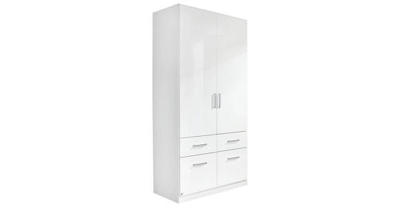 DREHTÜRENSCHRANK in Weiß, Weiß Hochglanz - Weiß Hochglanz/Alufarben, Design, Holzwerkstoff/Kunststoff (91/197/54cm) - Carryhome
