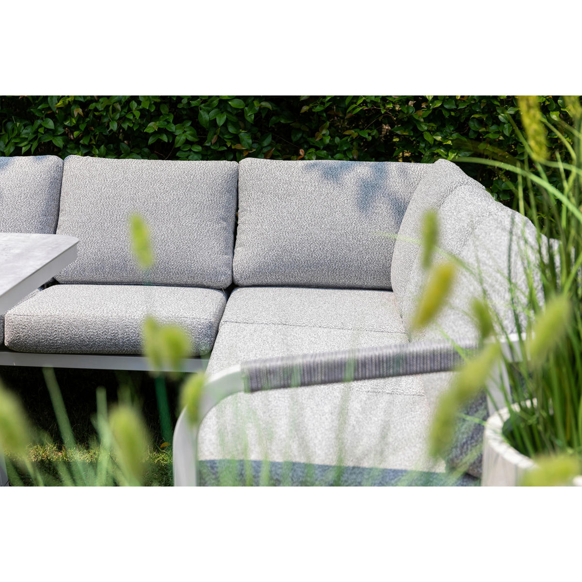 DINING-LOUNGESET  - Weiß/Grau, MODERN, Glas/Textil - Gardenson