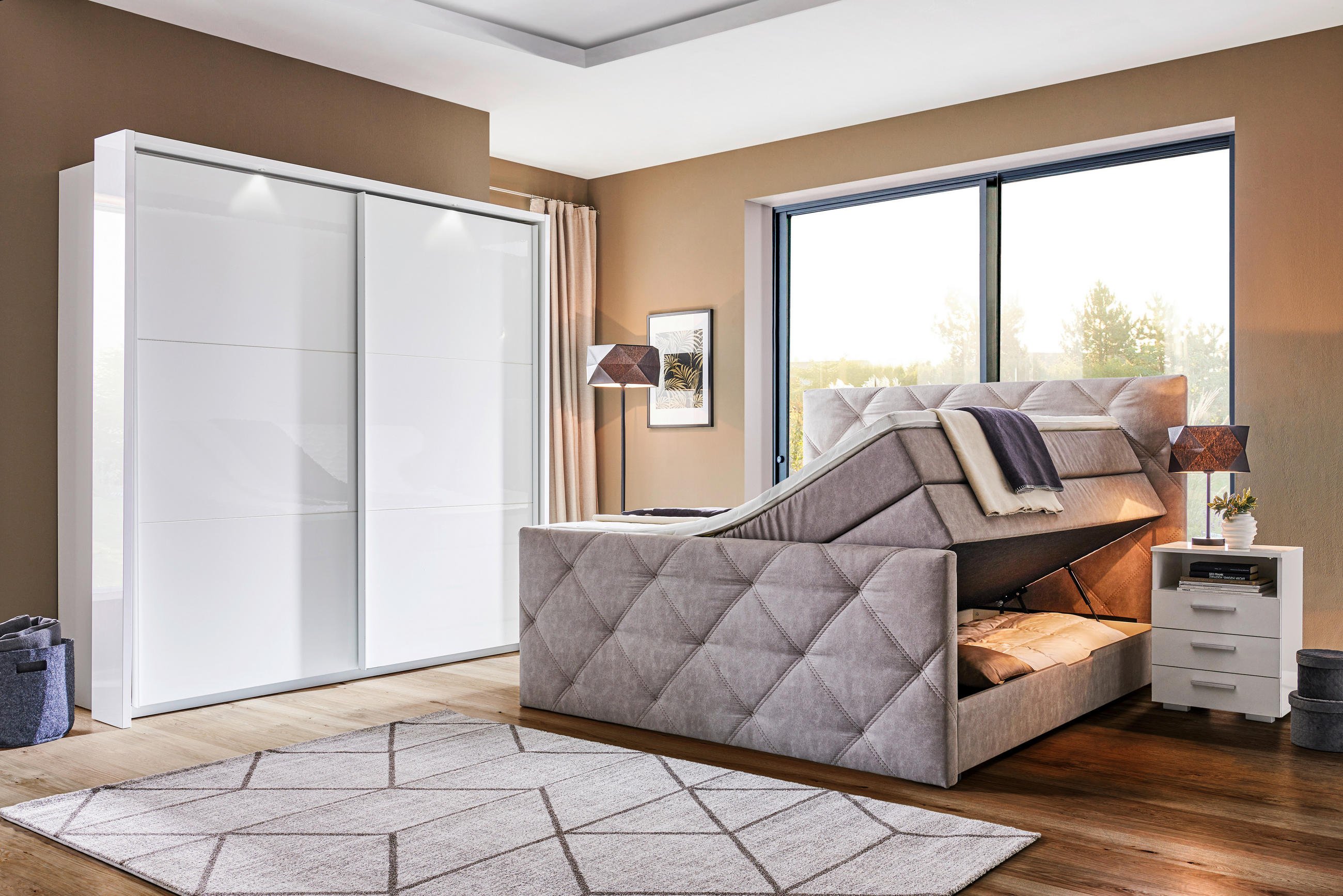 BOXSPRINGBETT 160/200 cm  in Grau  - Schwarz/Grau, Konventionell, Kunststoff/Textil (160/200cm) - Ti'me