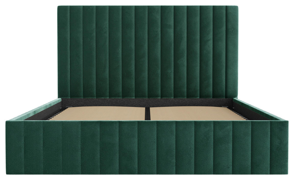 POLSTERBETT Bettkasten, Lattenrost 140/200 cm  in Dunkelgrün  - Dunkelgrün/Schwarz, Design, Holz/Textil (140/200cm) - Boxxx