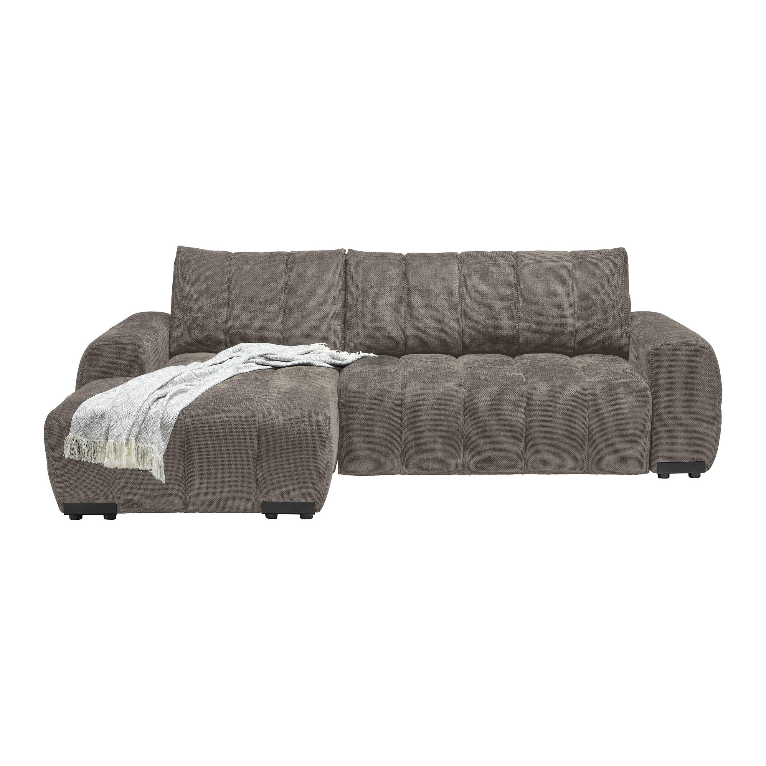 ECKSOFA Flachgewebe Graubraun  - Schwarz Hochglanz/Graubraun, Modern, Textil/Metall (166/93/273cm) - MID.YOU