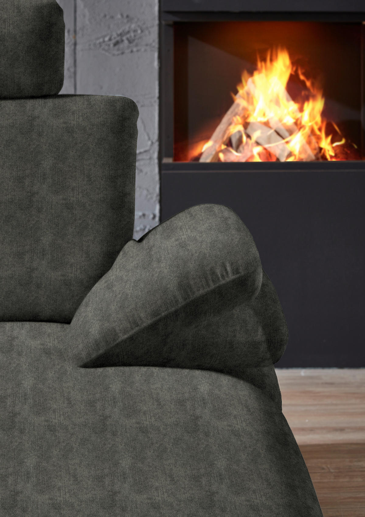 WOHNLANDSCHAFT in Velours Dunkelgrau  - Dunkelgrau/Schwarz, Design, Textil/Metall (208/344/180cm) - Dieter Knoll