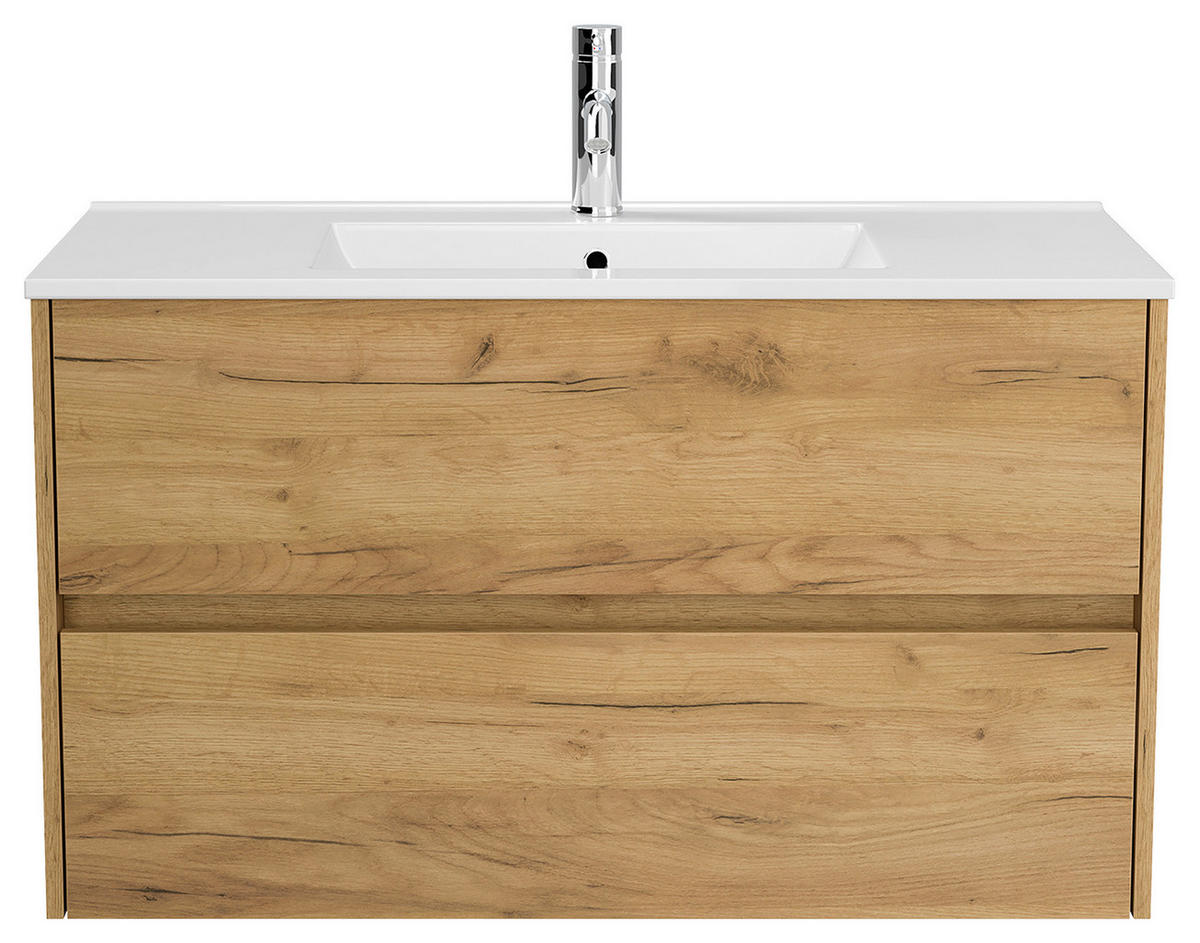 WASCHTISCHKOMBI 100 cm  - Eichefarben/Weiß, MODERN, Keramik/Holzwerkstoff (100cm) - MID.YOU