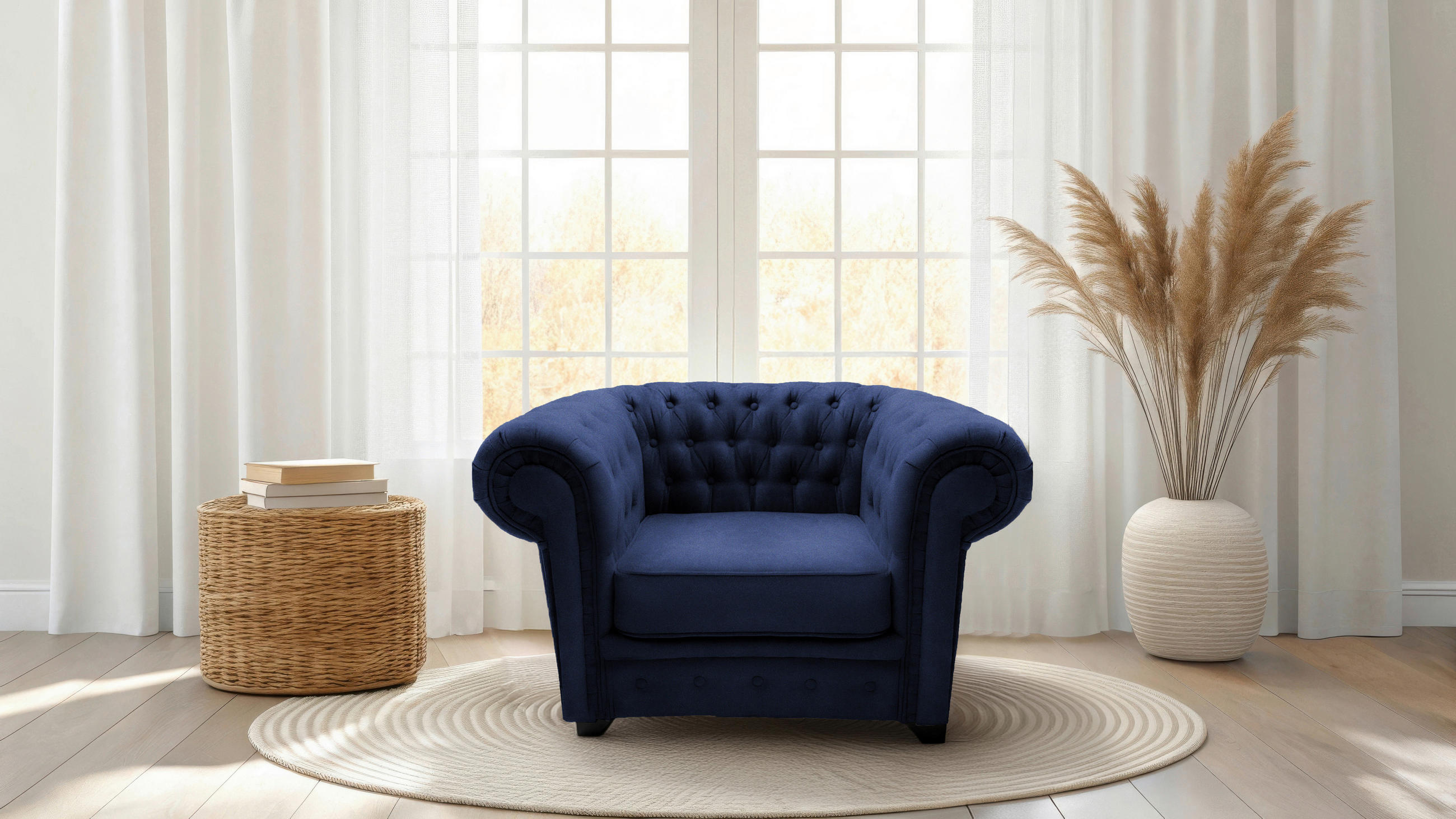 Livetastic KŘESLO CHESTERFIELD, textil, kompozitní dřevo, modrá