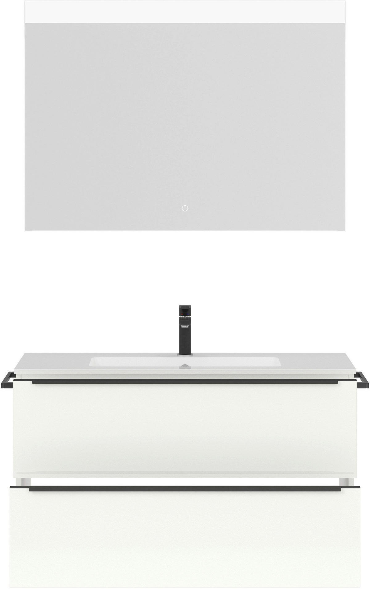 BADEZIMMER 3-teilig  in 101 cm  - Edelstahlfarben/Weiß Hochglanz, MODERN, Holzwerkstoff/Stein (101cm) - Nobilia