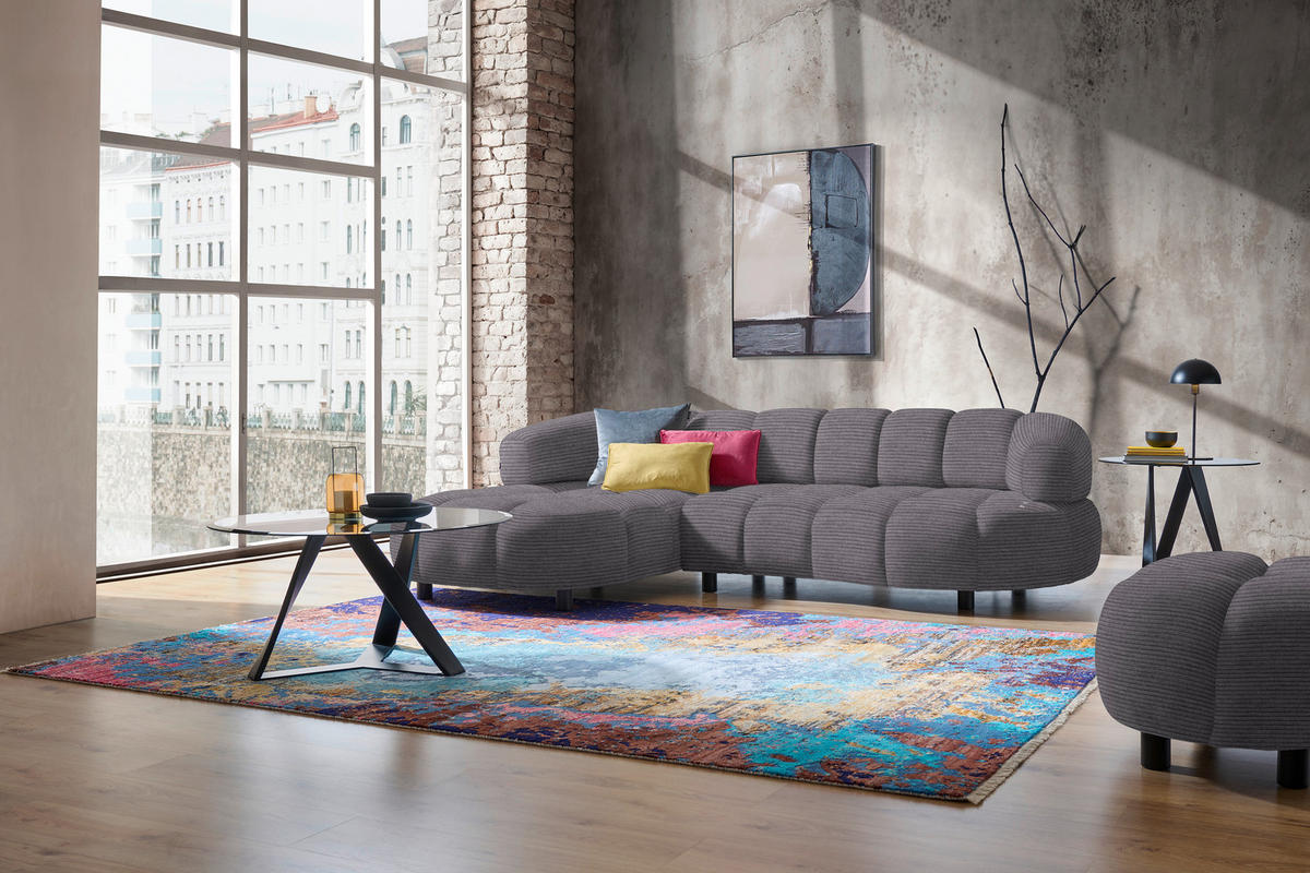 ECKSOFA Graubraun Cord, Velours  - Graubraun/Schwarz, Design, Holz/Textil (183/284cm) - Welnova