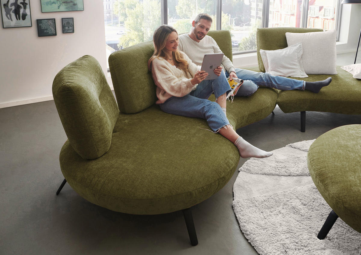 BIGSOFA Flachgewebe Olivgrün  - Schwarz/Olivgrün, Design, Textil/Metall (456/93/138cm) - Moderano