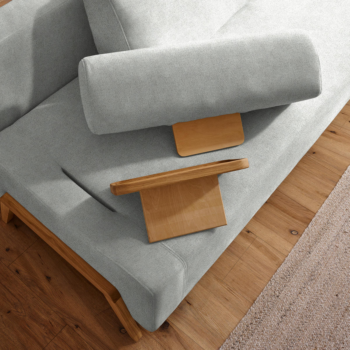 SCHLAFSOFA in Holz, Textil Hellgrau  - Hellgrau/Naturfarben, Design, Holz/Textil (211/88/102cm) - Niels Andersson