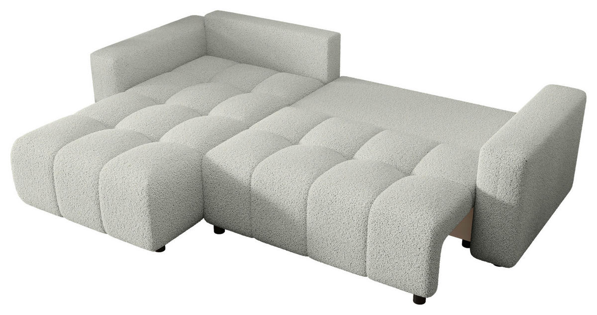 ECKSOFA Weiß Bouclé Zierkissen, Rückenkissen, Bettkasten, Schlaffunktion, Rücken echt, Liegefläche im Originalstoff  - Schwarz/Weiß, MODERN, Kunststoff/Textil (190/280cm) - Carryhome