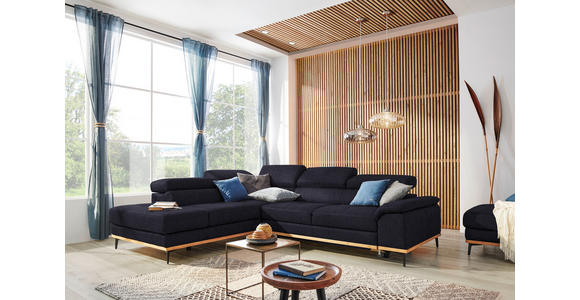 ECKSOFA Schwarz Webstoff - Schwarz, Natur, Holz/Textil (226/282cm) - Novel