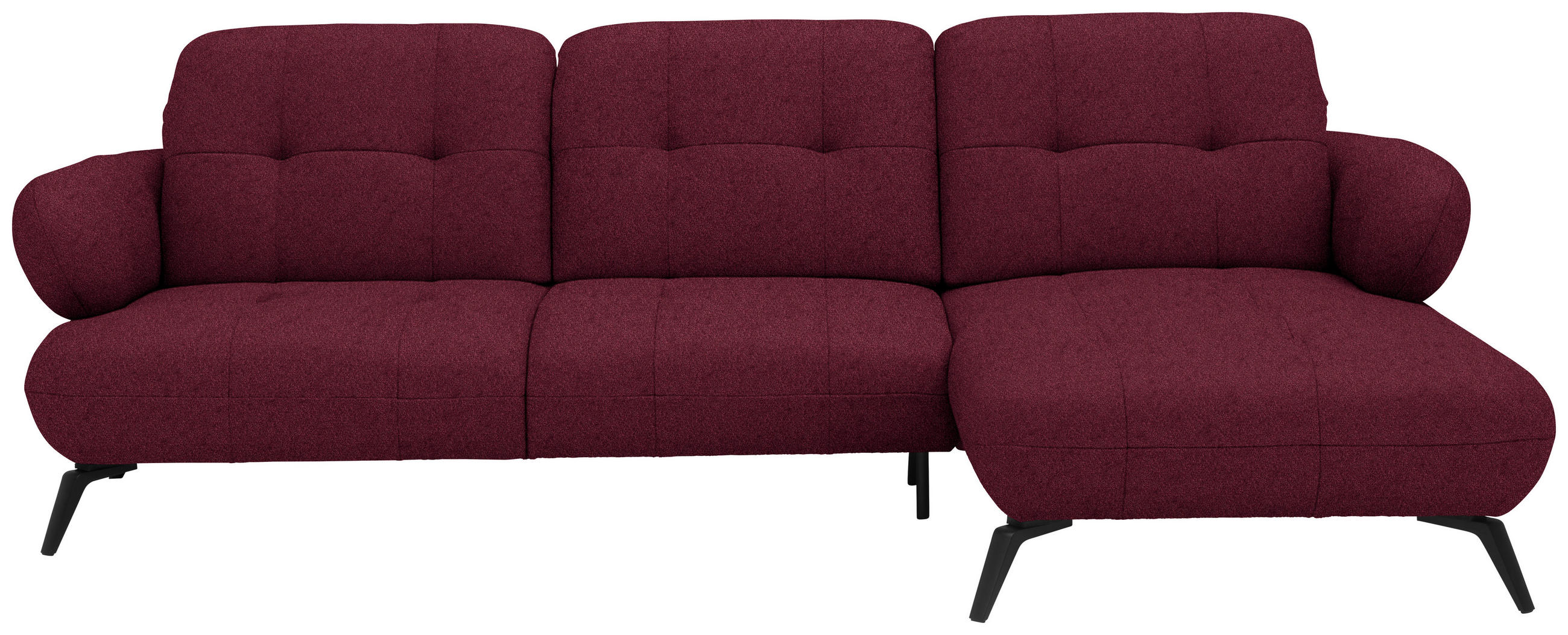 ECKSOFA  in Chenille Weinrot Rücken echt, Kopfteilverstellung  282/189 cm  - Weinrot/Schwarz, Design, Textil/Metall (282/189cm) - Novel