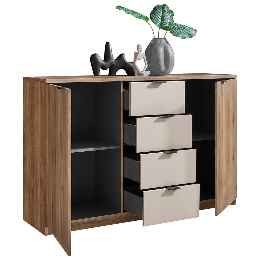 Thumbnail - Xora Sideboard Danao, Eiche, Kaschmir, Holzwerkstoff, 2 Fächer, 4 Schubladen, 140x90x38 cm, Beimöbel erhältlich, stehend...