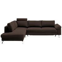 ECKSOFA Echtleder Dunkelbraun  - Chromfarben/Dunkelbraun, Design, Leder/Metall (200/281cm) - Pure Home Lifestyle