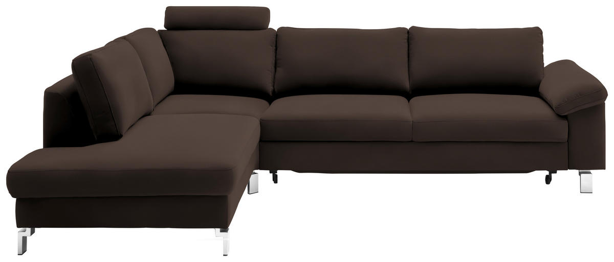ECKSOFA Echtleder Dunkelbraun  - Chromfarben/Dunkelbraun, Design, Leder/Metall (200/281cm) - Pure Home Lifestyle