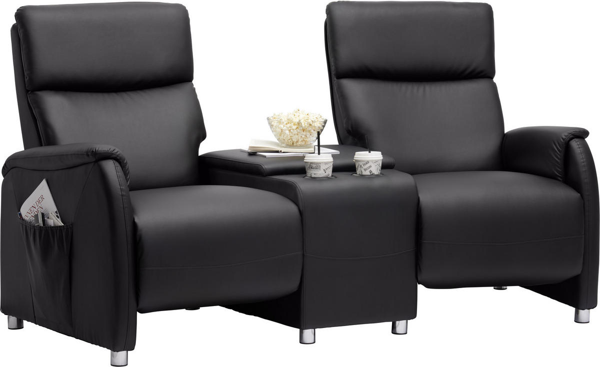 HEIMKINO-SOFA Lederlook Schwarz  - Schwarz, Design, Kunststoff/Textil (186/104/90cm) - Livetastic