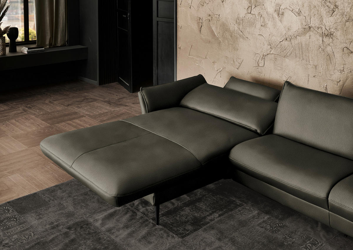 ECKSOFA  in Echtleder Graubraun  172/334 cm  - Graubraun/Schwarz, Design, Leder/Metall (172/334cm) - Hukla