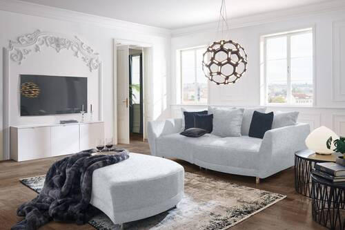BIGSOFA in Chenille Hellgrau  - Anthrazit/Silberfarben, Design, Kunststoff/Textil (243/72/143cm) - Carryhome