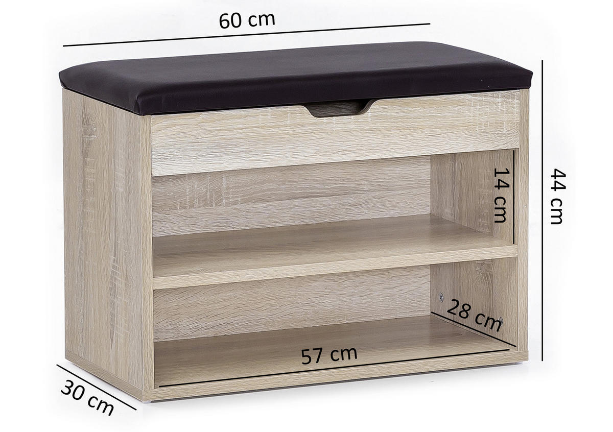 KLOP S PROSTOROM ZA ČEVLJE hrast sonoma - črna/hrast sonoma, Konvencionalno, leseni material/tekstil (60/40/30cm) - MID.YOU