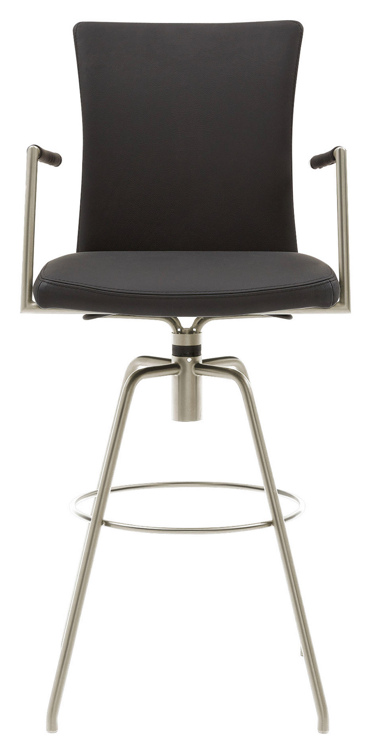 BARHOCKER Echtleder Schwarz Lederauswahl, Stoffauswahl, Typenauswahl, automatische Rückholfunktion  - Schwarz, Design, Leder/Metall (55/114/58cm) - Musterring