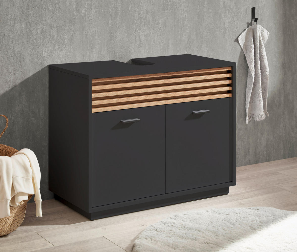 WASCHBECKENUNTERSCHRANK 80/64/40 cm  - Eichefarben/Anthrazit, KONVENTIONELL, Holzwerkstoff/Kunststoff (80/64/40cm) - home24