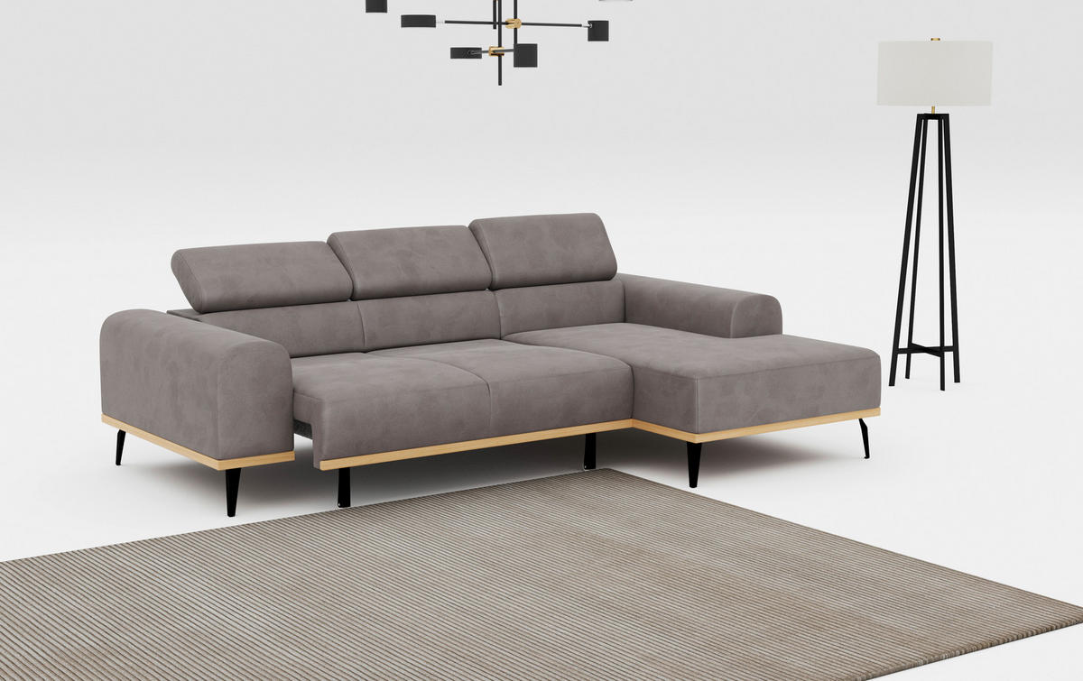 ECKSOFA Grau Mikrofaser  - Schwarz/Grau, KONVENTIONELL, Textil/Metall (244/157cm) - Cotta