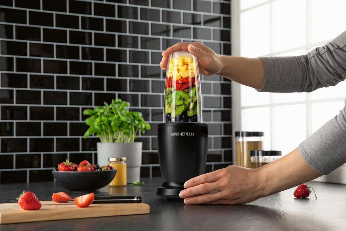 SMOOTHIE MAKER GOURMETmaxx  - Transparent/Schwarz, Basics, Kunststoff/Metall (11,5/11,5/31,8cm) - GOURMETMAXX