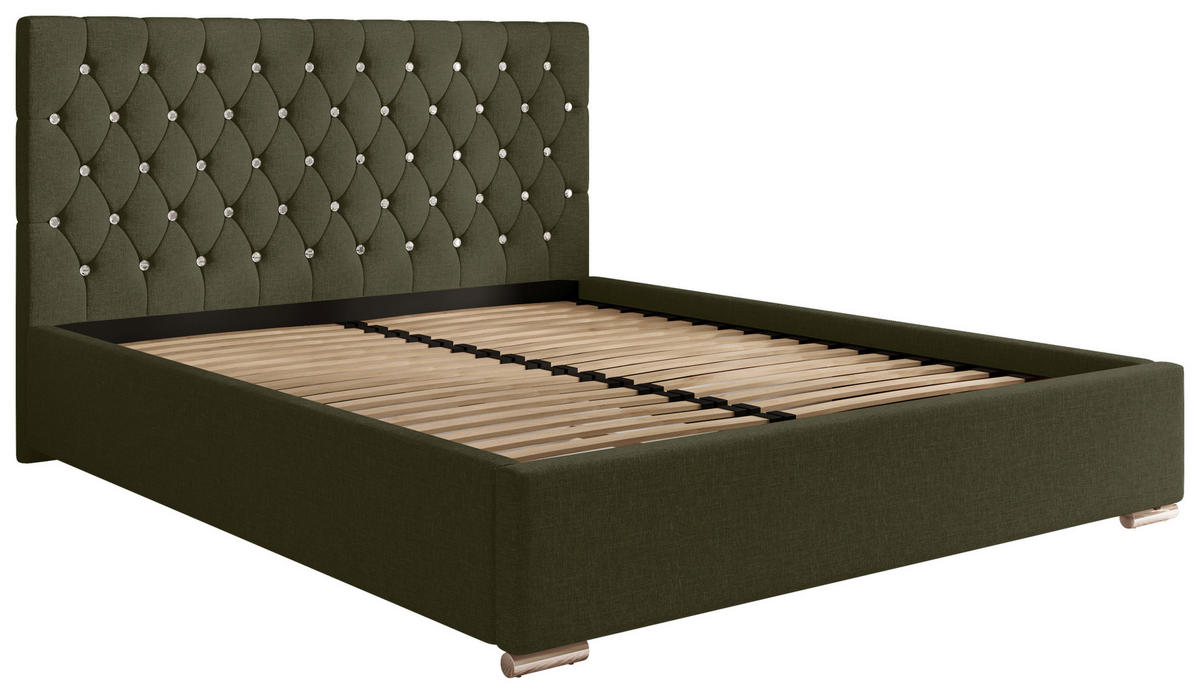 POLSTERBETT 180/200 cm,  in Waldgrün, gepolstertes Kopfteil, Lattenrost, Bettkasten,  - Waldgrün/Chromfarben, MODERN, Holz/Kunststoff (180/200cm) - Chameo