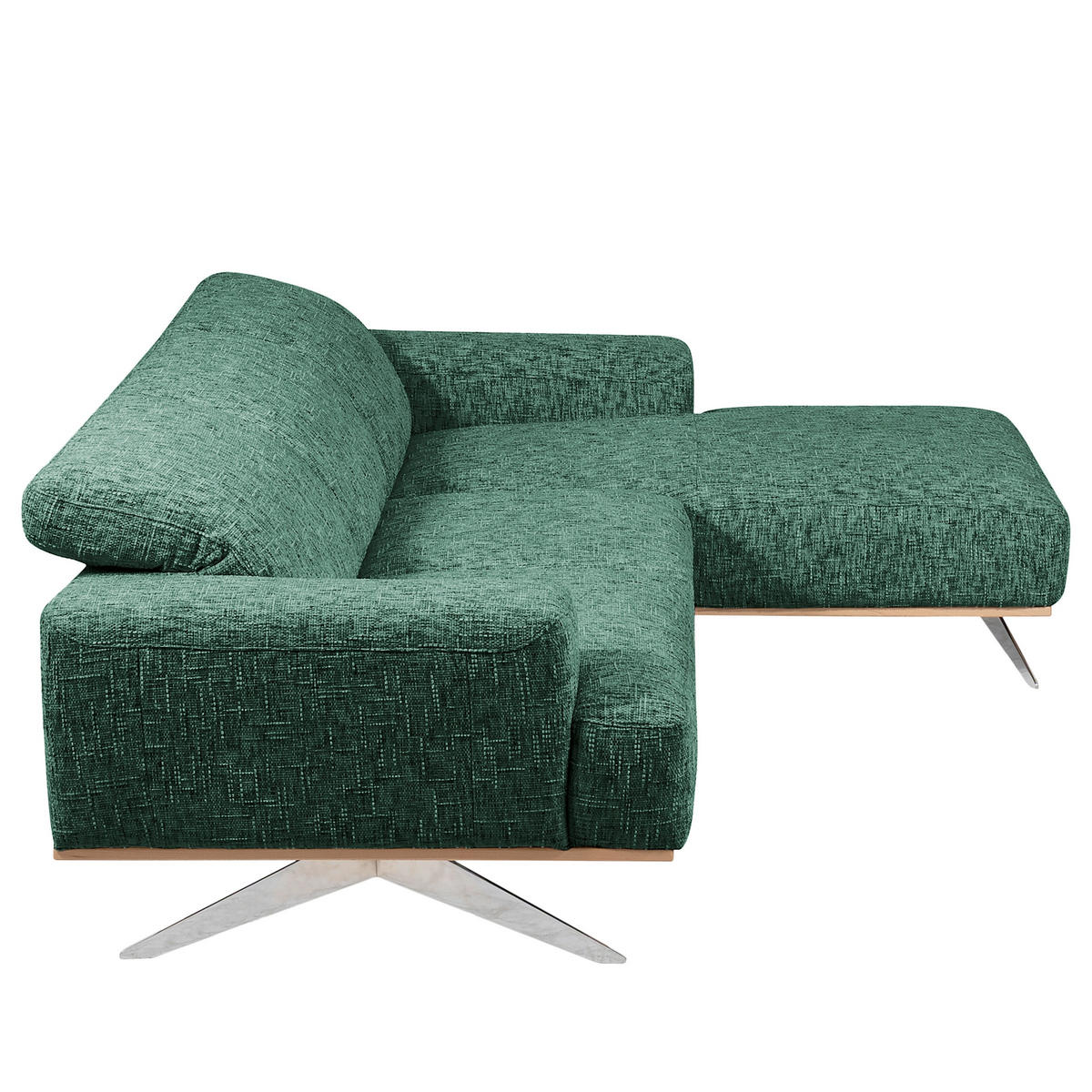 ECKSOFA PORTLAND in Struktur Grün Kopfteilverstellung  295/187 cm  - Chromfarben/Grün, Design, Holz/Textil (295/187cm) - Livetastic