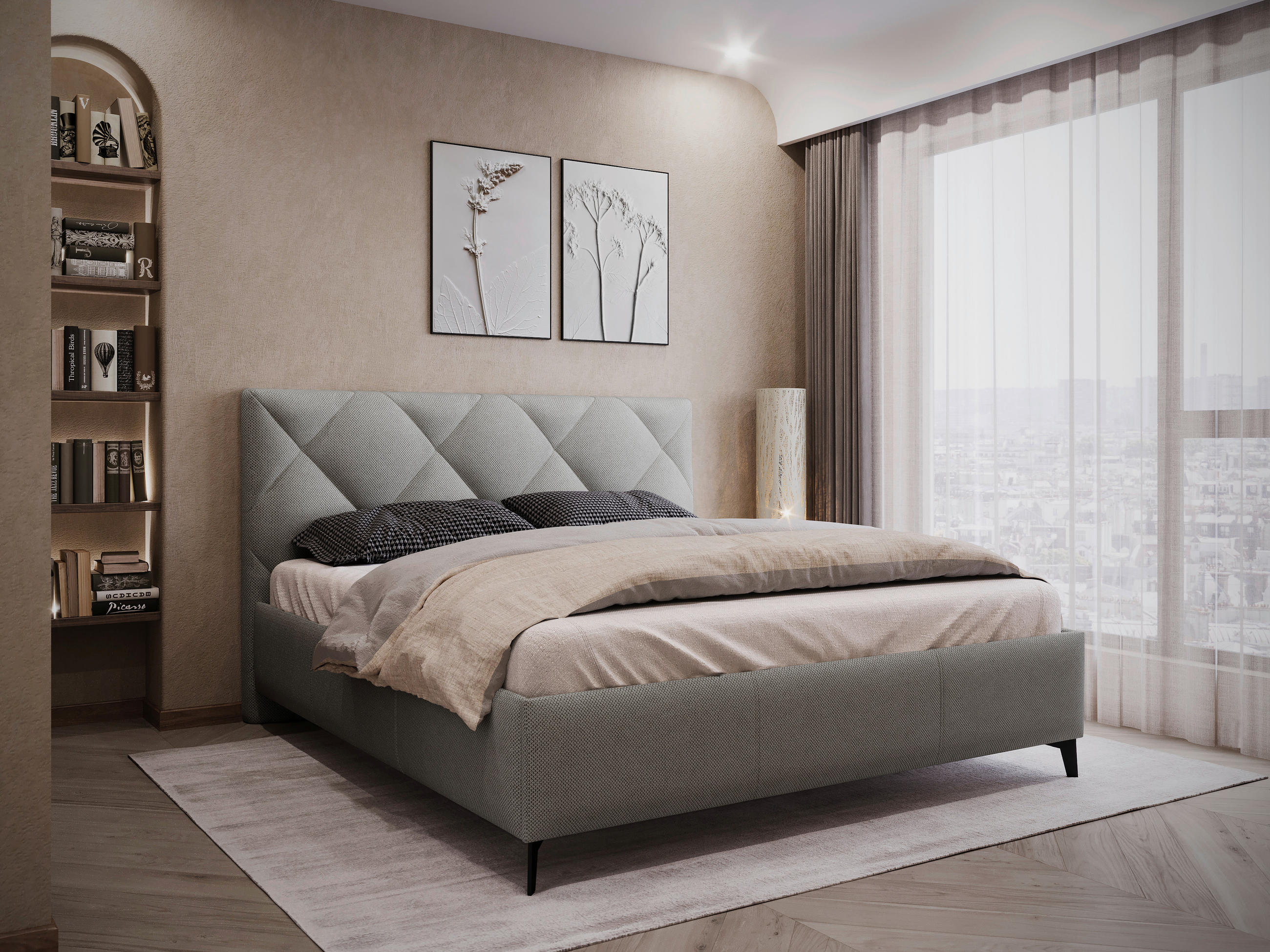 KÁRPITOZOTT ÁGY 180/200 cm  sötétszürke  - fekete/bronzszínű, Modern, textil/fa (180/200cm) - MID.YOU