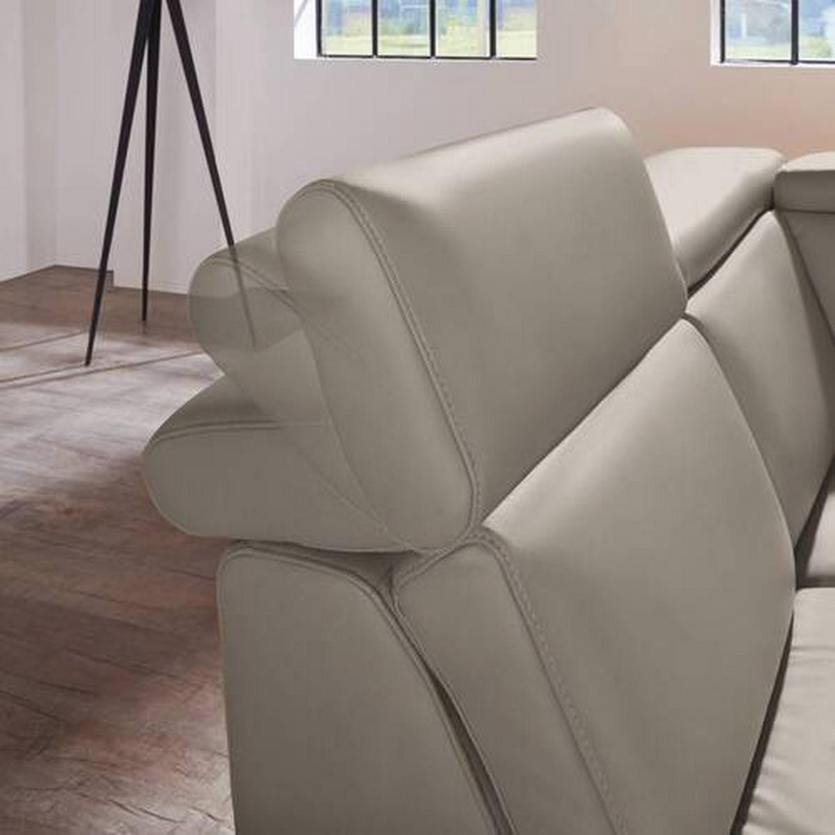 ECKSOFA in Echtleder Graubraun  - Graubraun/Alufarben, Design, Leder/Metall (239/271cm) - Cantus