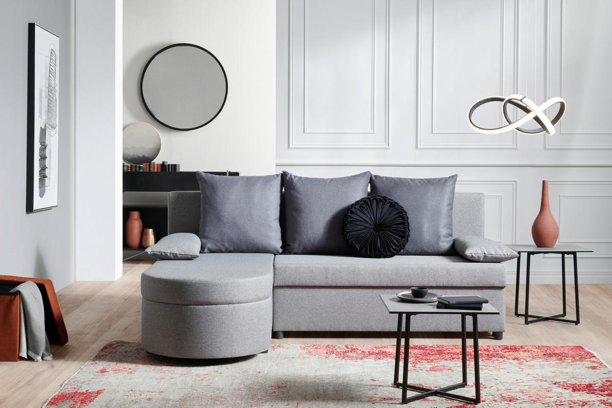ECKSOFA in Webstoff Grau, Dunkelgrau  - Dunkelgrau/Anthrazit, Konventionell, Kunststoff/Textil (159/196cm) - Ti'me