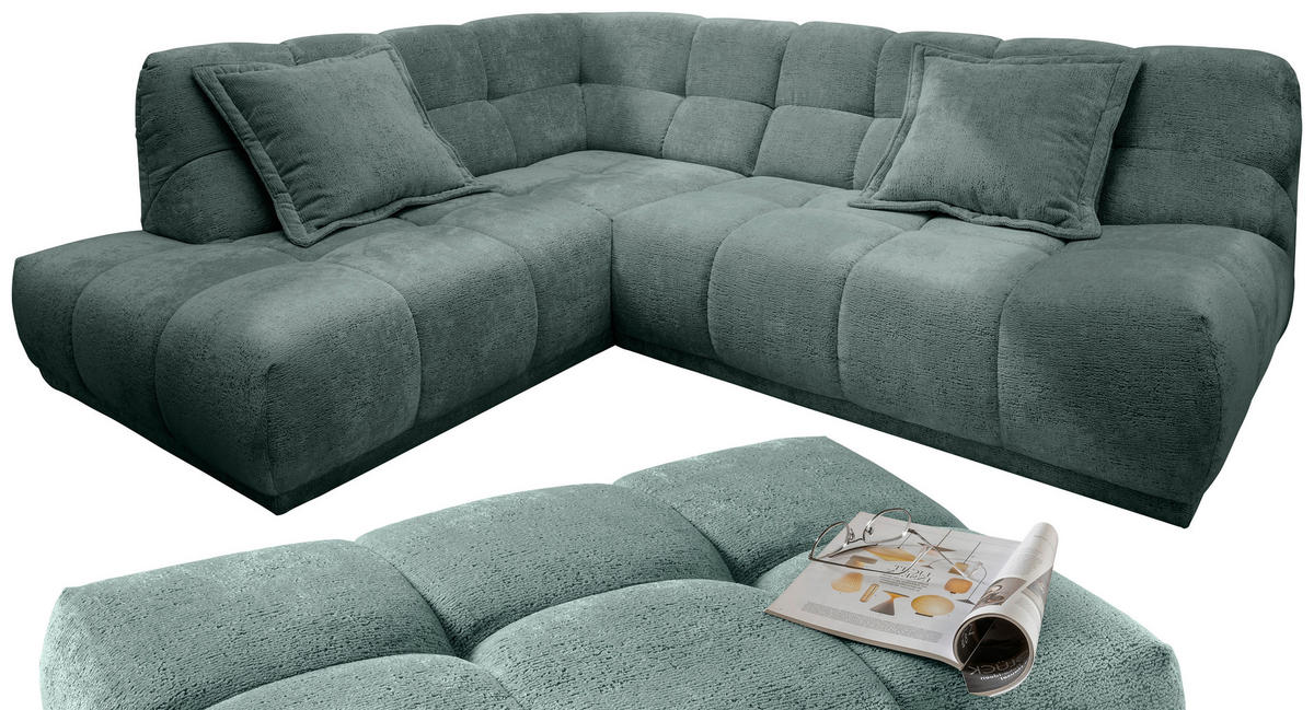 ECKSOFA Chenille Türkis  - Türkis/Schwarz, Modern, Kunststoff/Textil (203/254cm) - Livetastic