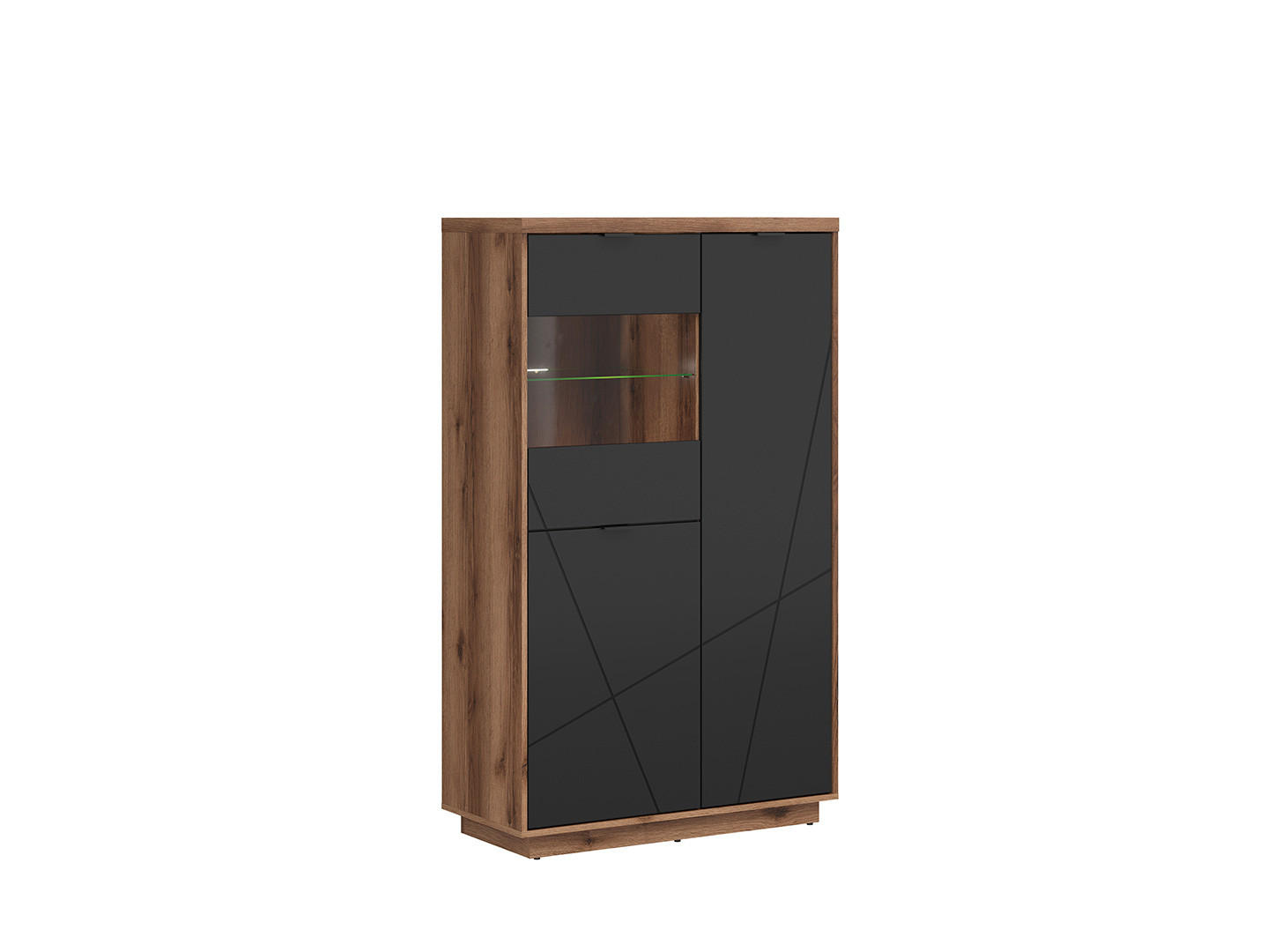 COMODĂ ÎNALTĂ 94/157/42,5 cm  - culoare lemn stejar/negru, Basics, plastic/sticlă (94/157/42,5cm) - Hom`in