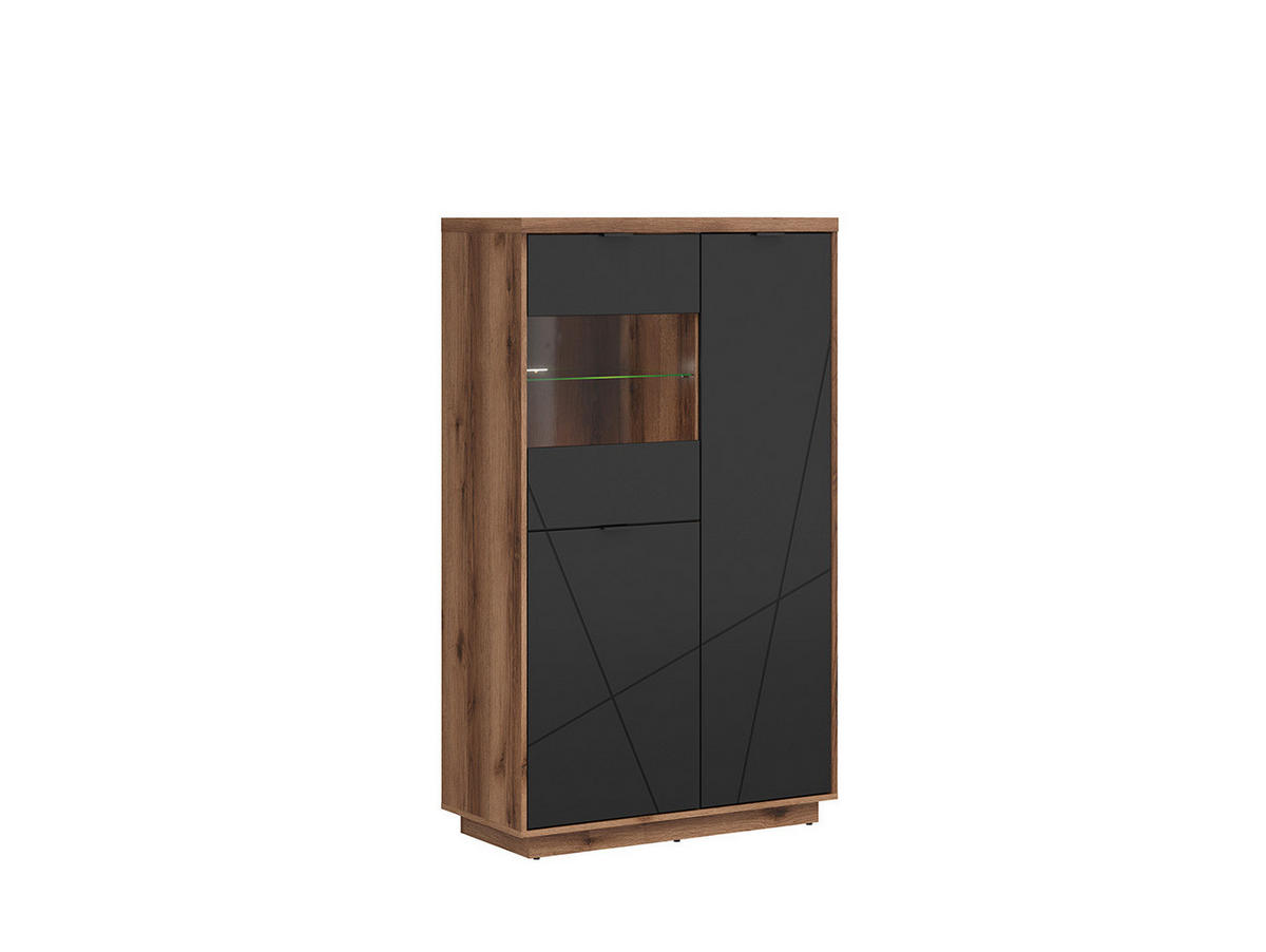 COMODĂ ÎNALTĂ 94/157/42,5 cm  - culoare lemn stejar/negru, Basics, plastic/sticlă (94/157/42,5cm) - Hom`in