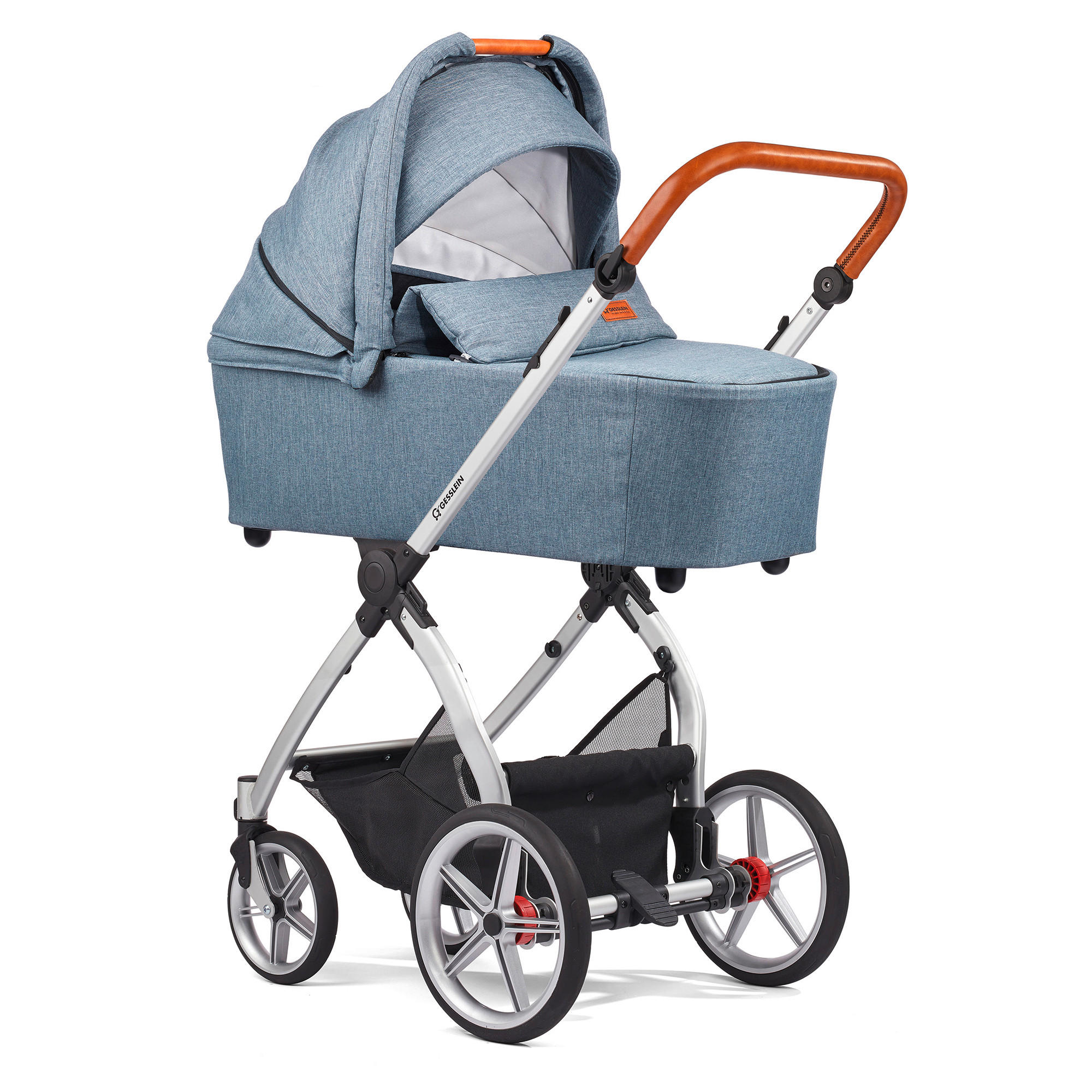 KINDERWAGENSET FX4 Classic  - Blau/Cognac, Basics, Textil/Metall (57/129/100cm) - Gesslein