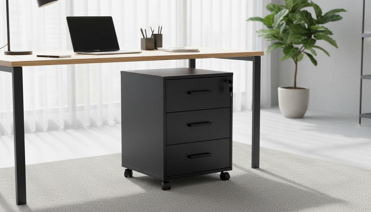 ROLLCONTAINER Schwarz  - Schwarz, MODERN, Holzwerkstoff/Kunststoff (43/56/42cm) - Livetastic