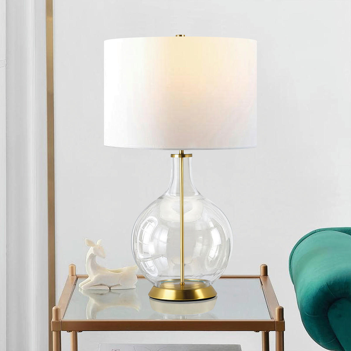 TISCHLEUCHTE 36/67 cm   - Messingfarben, KONVENTIONELL, Glas/Textil (36/67cm) - Elstead Lighting