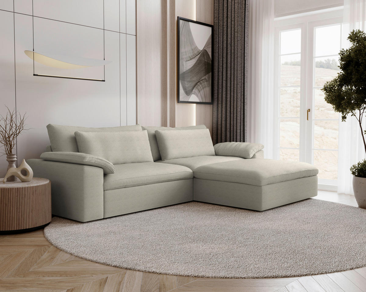 ECKSOFA  Chenille Hellbraun  - Hellbraun/Schwarz, Modern, Kunststoff/Textil (306/198cm) - Carryhome