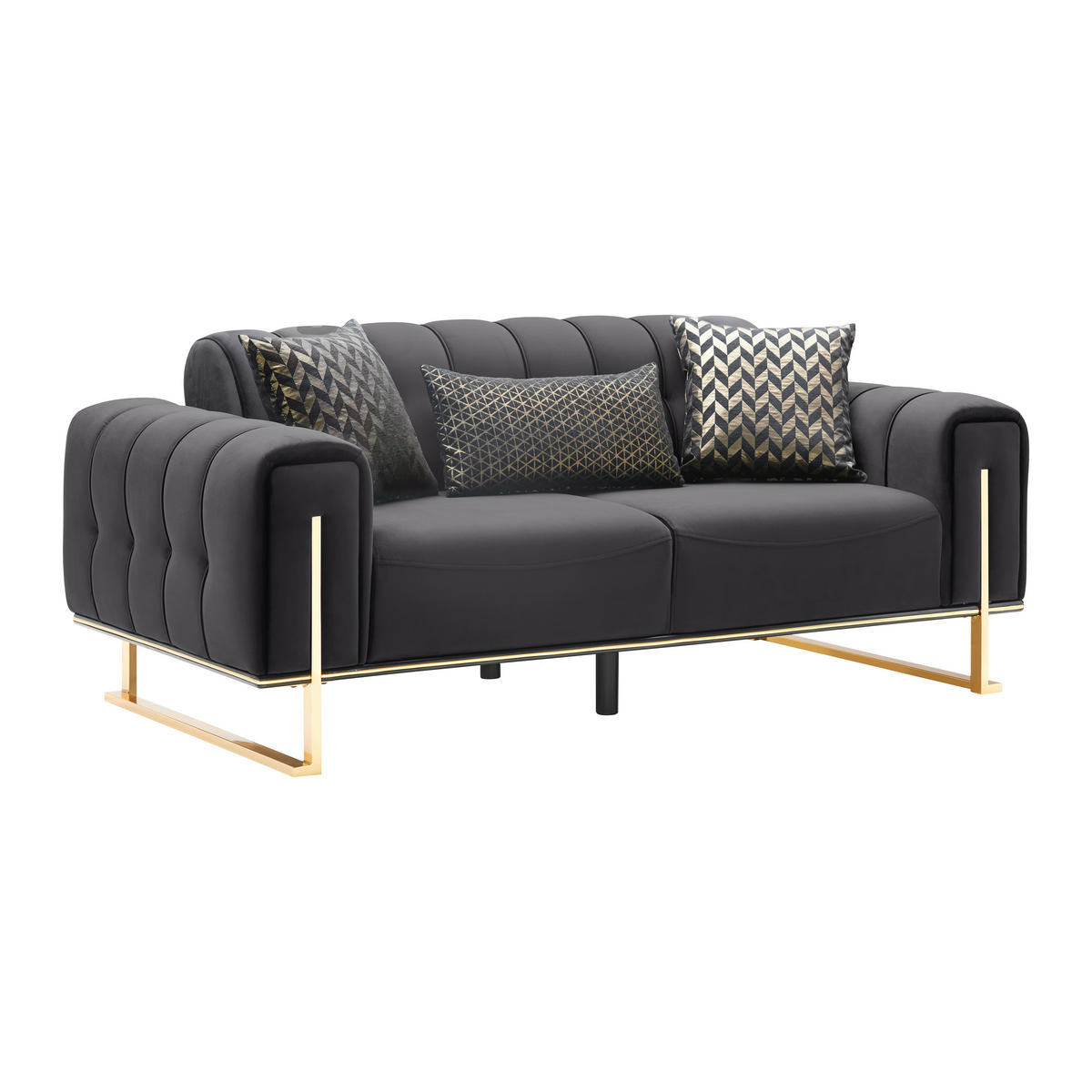 Canapea Cu 2 Locuri, textil, negru - auriu/negru, Lifestyle, textil (190/80/90cm) - Based