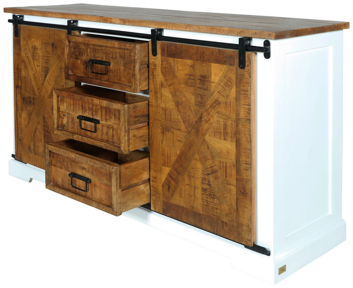 KOMODA   150/85/45 cm   prirodne boje, crna, bijela  - bijela/prirodne boje, Lifestyle, drvni materijal/metal (150/85/45cm) - MID.YOU