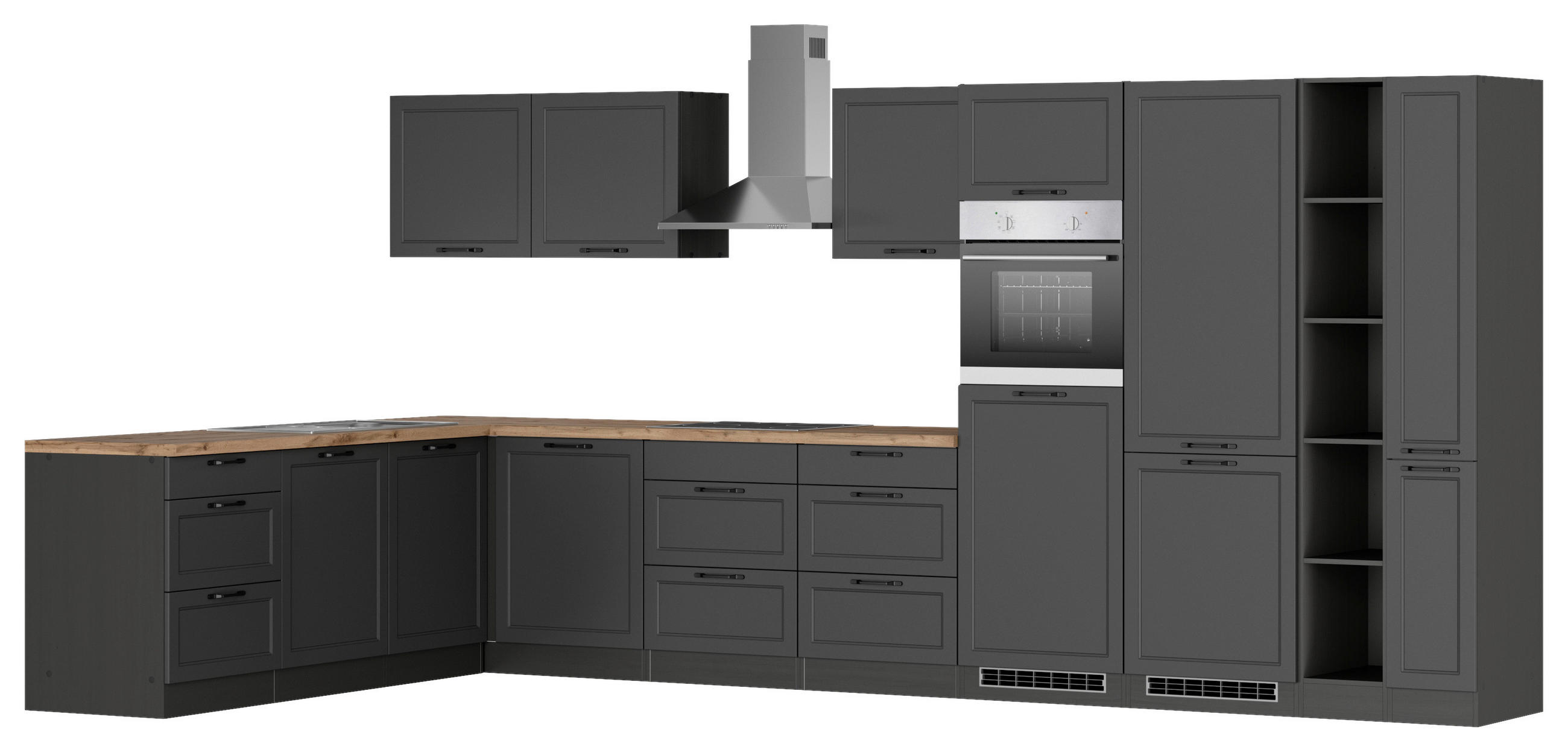 ECKKÜCHE 240/420 cm  in Grau, Eiche Wotan  - Eiche Wotan/Schwarz, LIFESTYLE, Holzwerkstoff/Metall (240/420cm) - Held