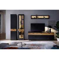 Set Mobilă Living, gri, negru, 305/201/50 cm - negru/gri, Design, sticlă/metal (305/201/50cm) - Novel